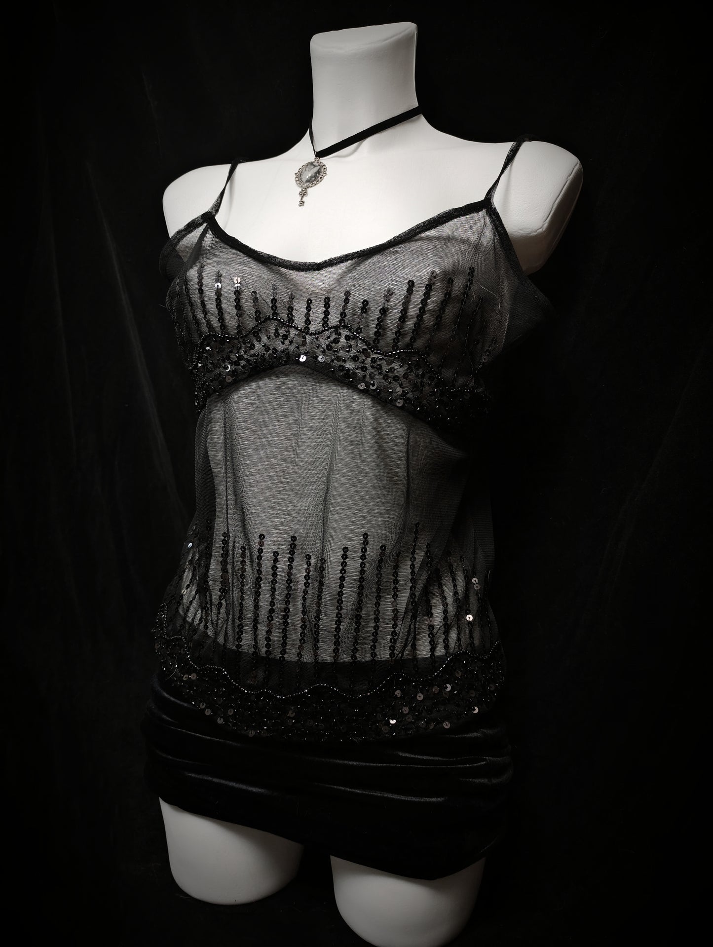 Sequined and beaded semi-sheer top