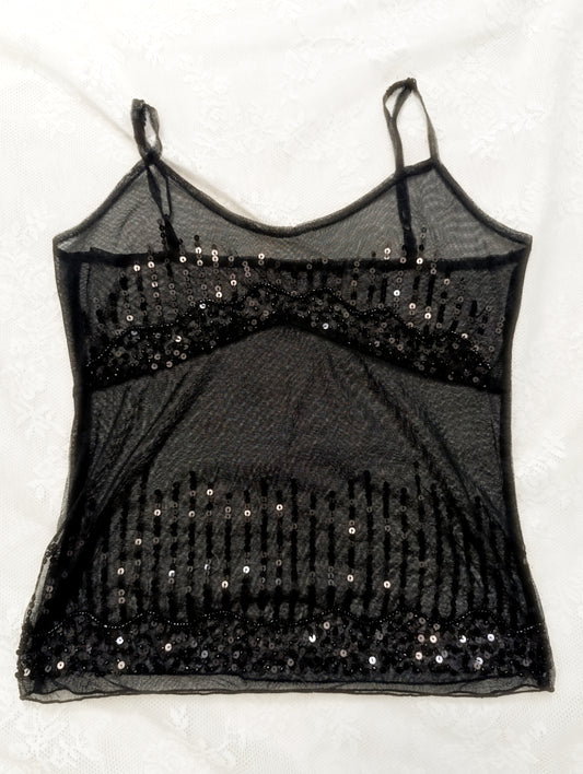 Sequined and beaded semi-sheer top