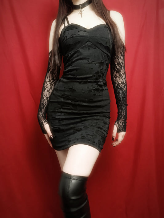 Raven Distressed Bodycon Dress ✞︎