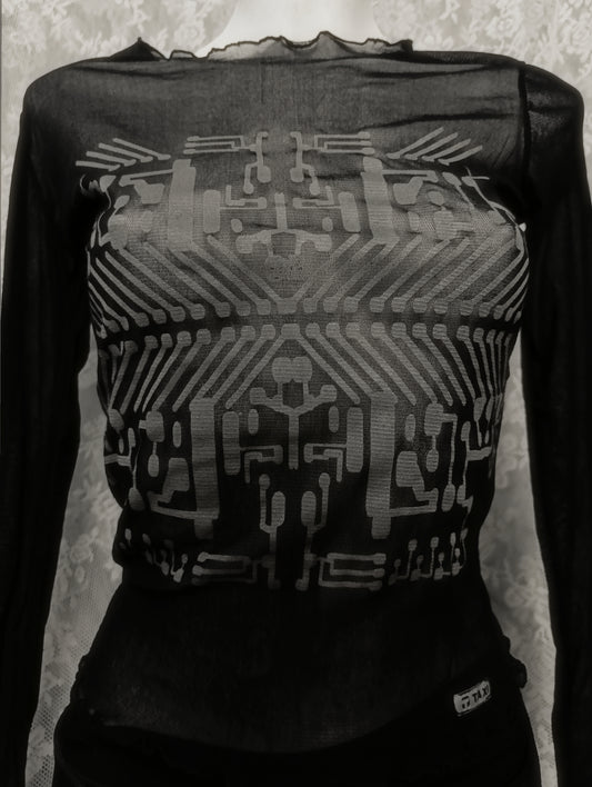 Y2K Mesh Print Top ⋆☥⋆