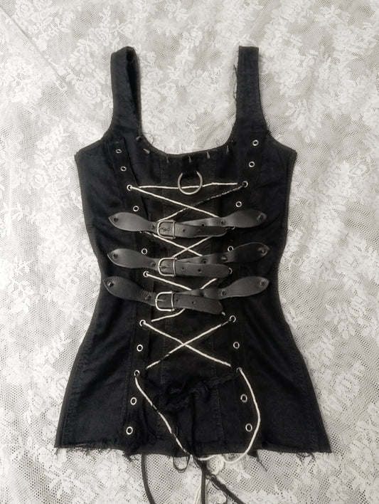 Distressed Denim Corset Top 𓆩♱