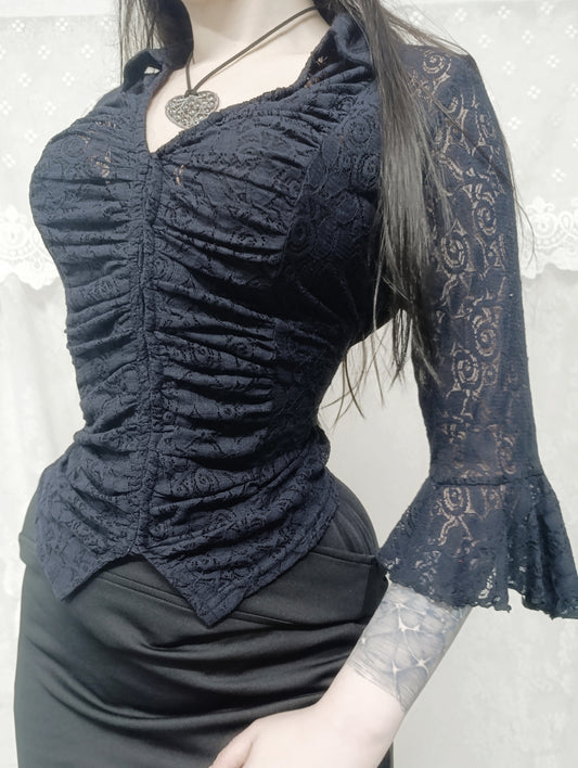 Navy Lace Blouse ‧₊˚✩彡