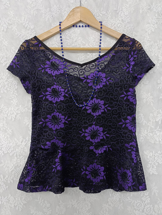 Purple Black Lace Blouse 𖤐⭒๋࣭