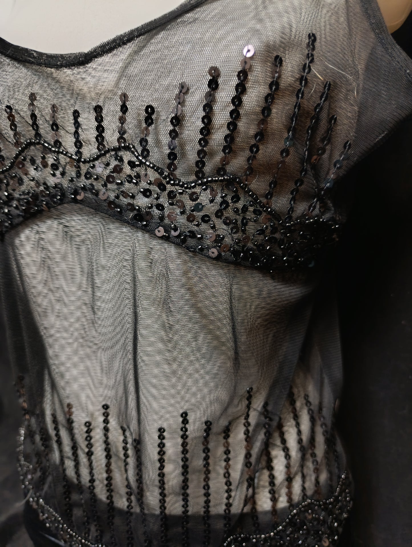 Sequined and beaded semi-sheer top