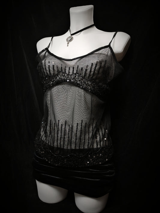 Sequined and beaded semi-sheer top