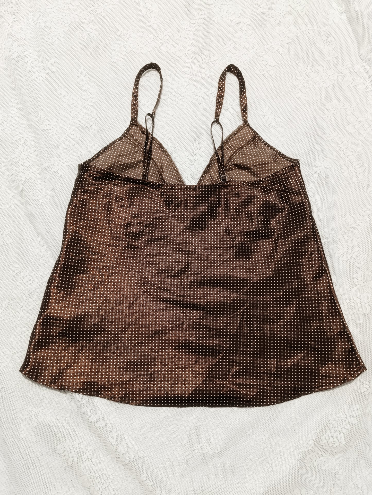 Brown Polka Dot Satin Top જ⁀➴ ♡