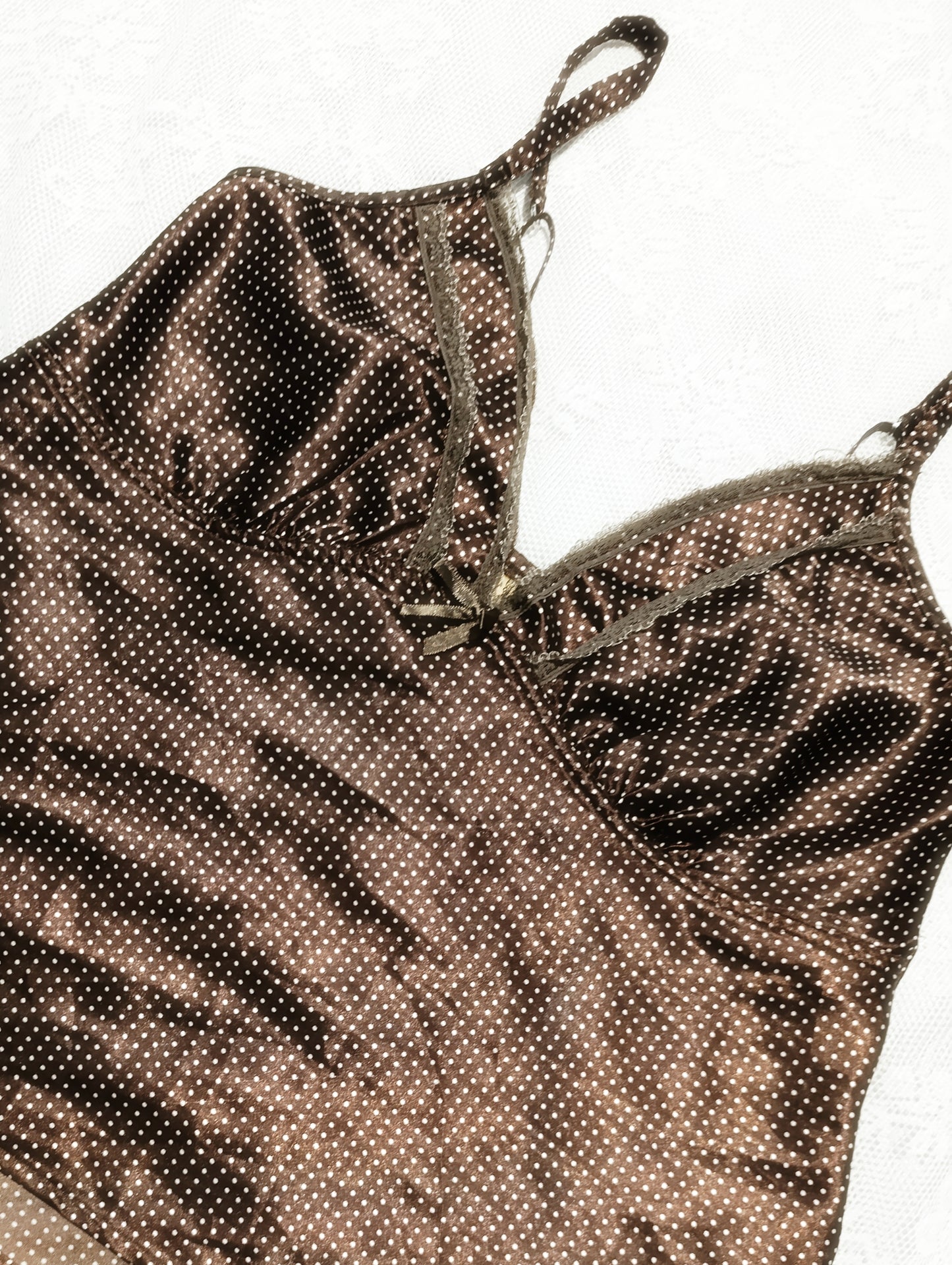 Brown Polka Dot Satin Top જ⁀➴ ♡