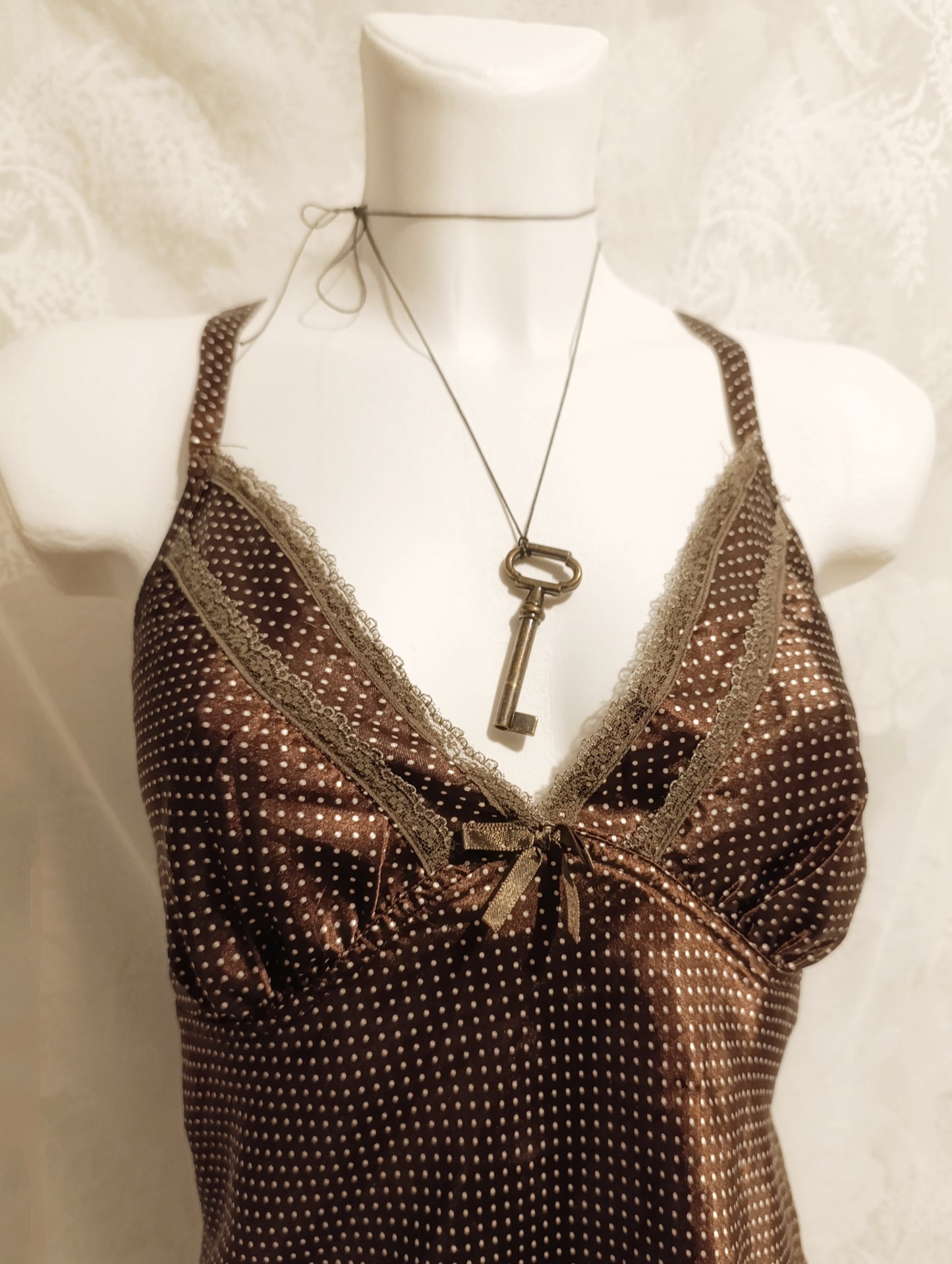 Brown Polka Dot Satin Top જ⁀➴ ♡
