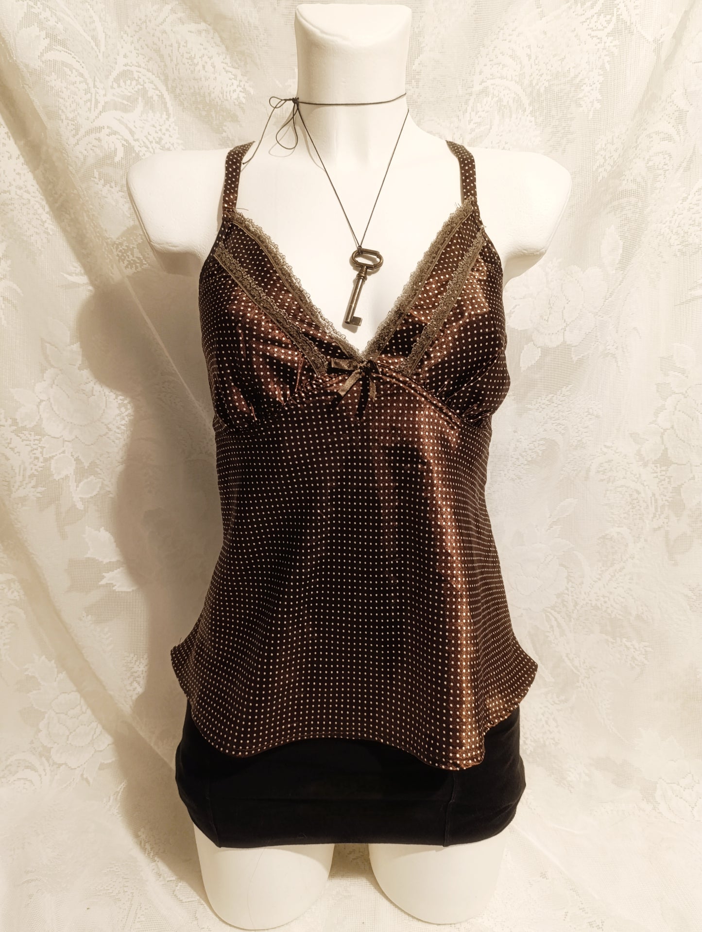 Brown Polka Dot Satin Top જ⁀➴ ♡