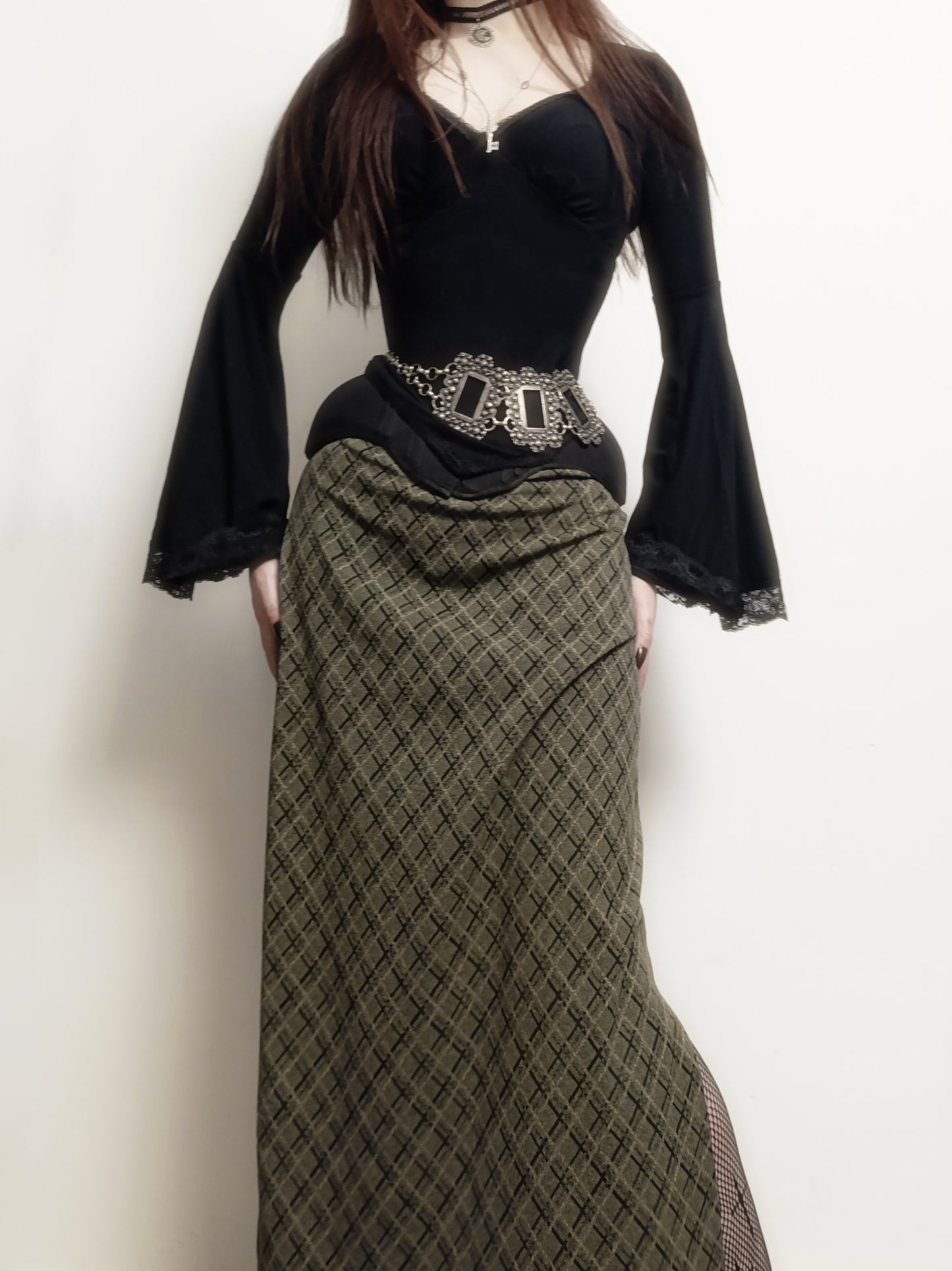 Vintage Plaid Maxi Skirt 𖤐⭒๋࣭