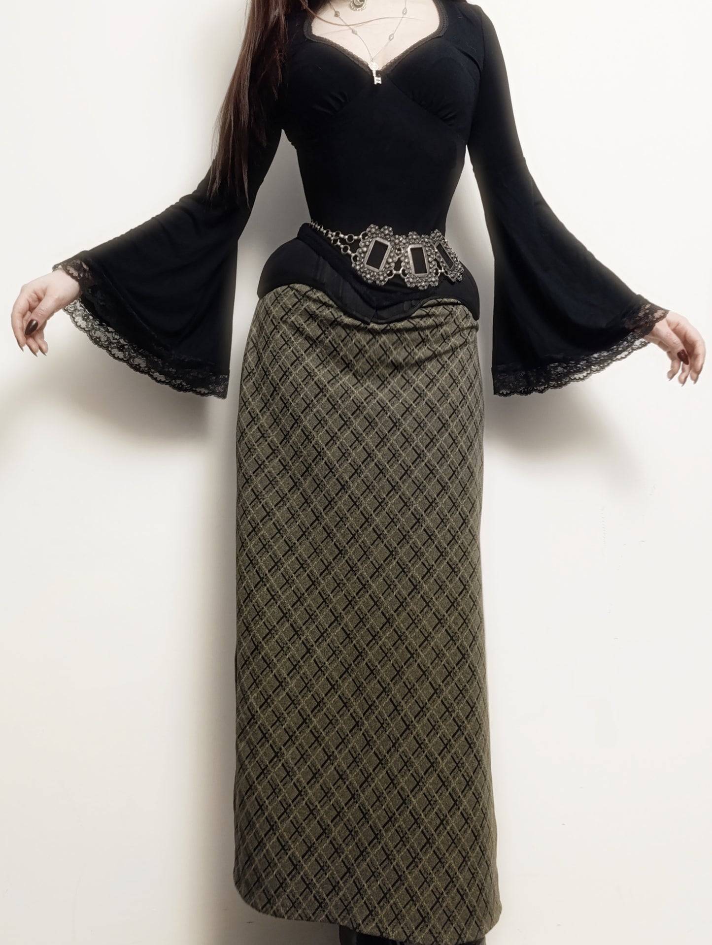 Vintage Plaid Maxi Skirt 𖤐⭒๋࣭