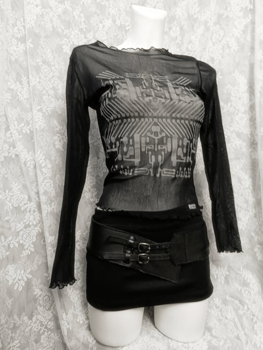 Y2K Mesh Print Top ⋆☥⋆