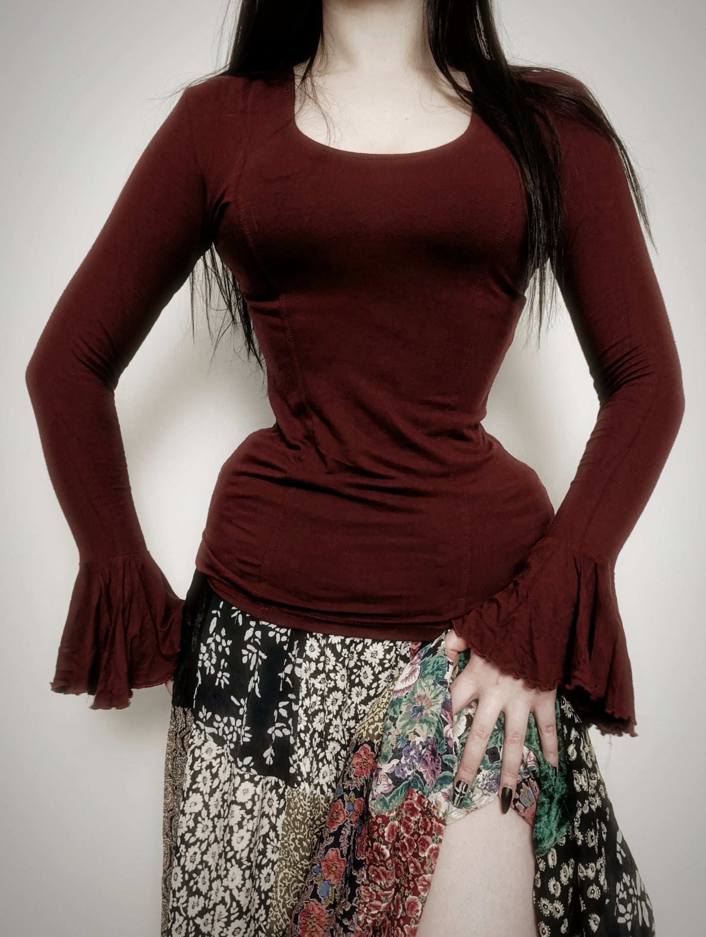Burgundy Fitted Blouse 𖤐⭒๋࣭