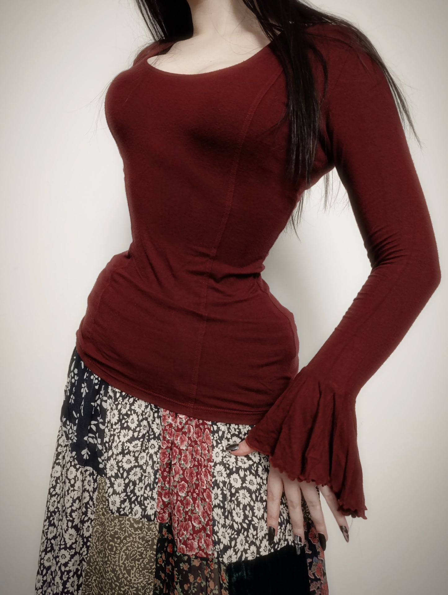 Burgundy Fitted Blouse 𖤐⭒๋࣭