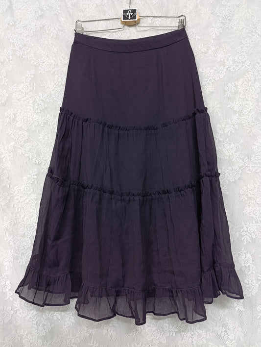 Purple Ruffle Midi Skirt 𖤐⭒๋࣭