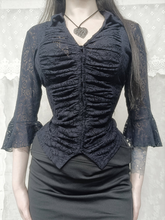 Navy Lace Blouse ‧₊˚✩彡