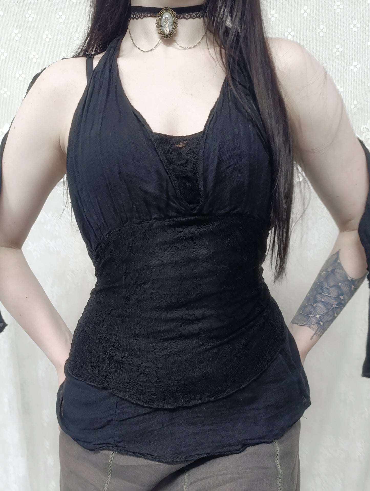 Linen Halter Tie Top 𖤐⭒๋࣭