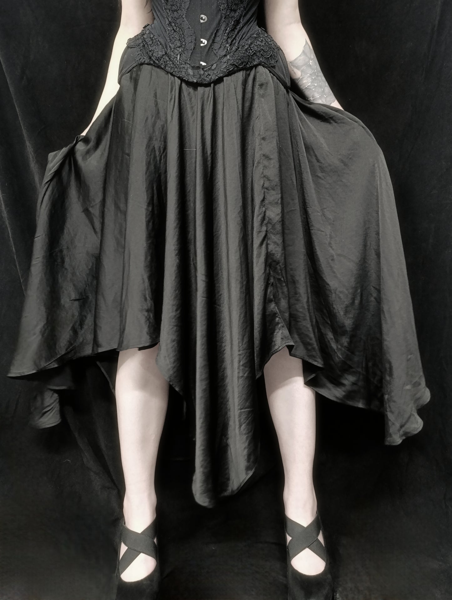 Asymmetrical Satin Skirt 𖤐⭒๋࣭