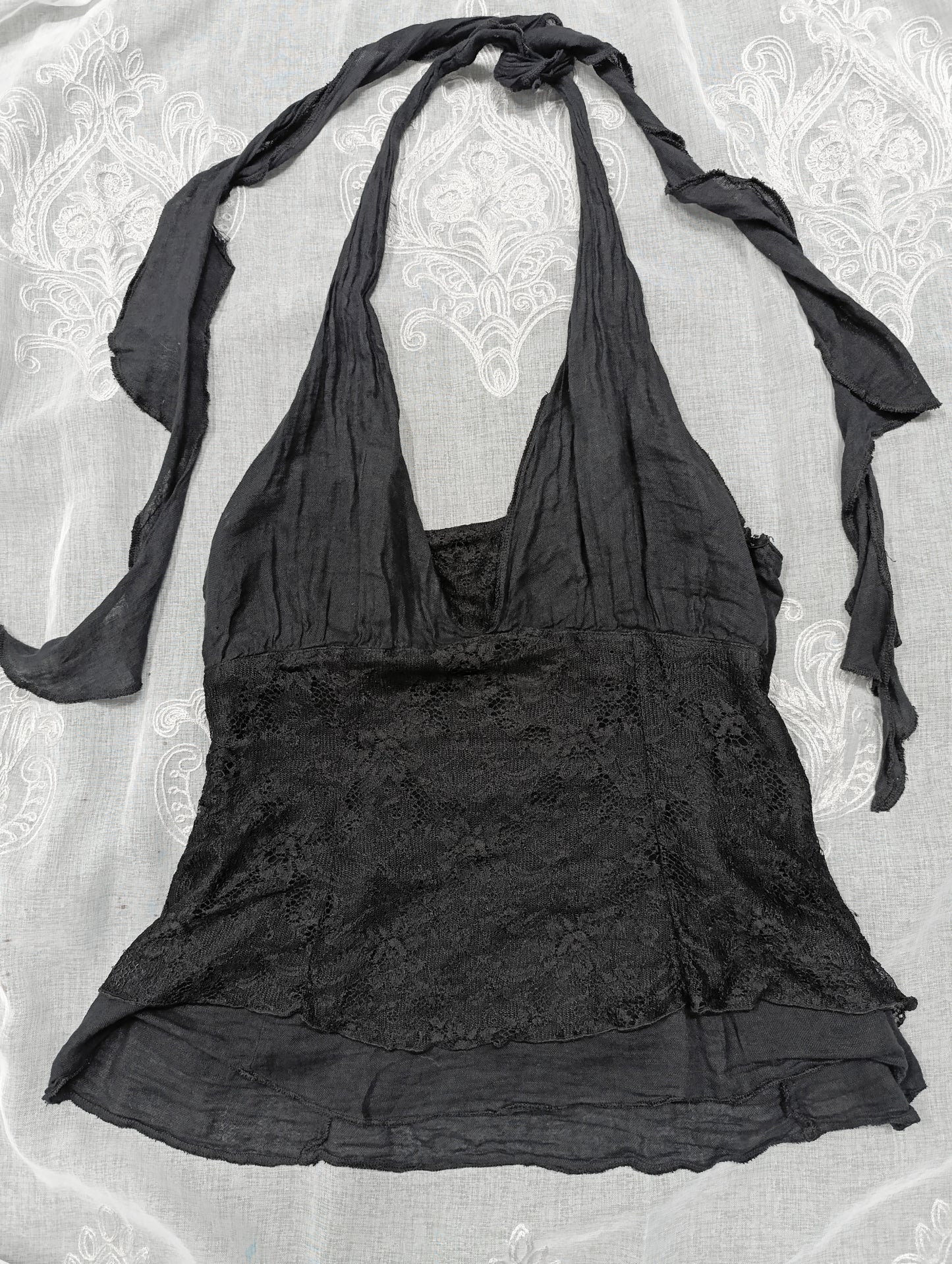 Linen Halter Tie Top 𖤐⭒๋࣭