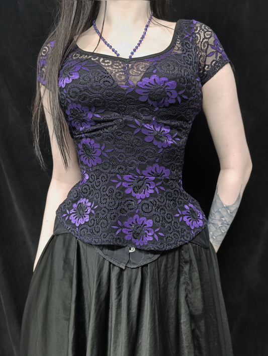 Purple Black Lace Blouse 𖤐⭒๋࣭