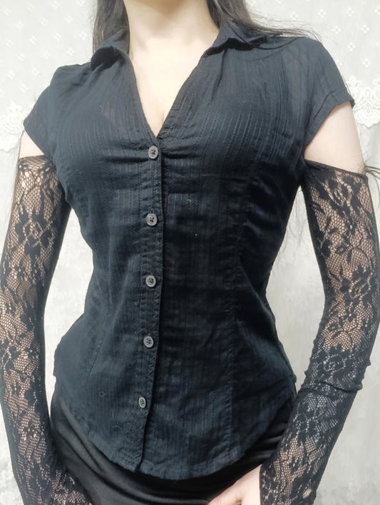 Sheer Cotton Shirt 𖤐⭒๋࣭