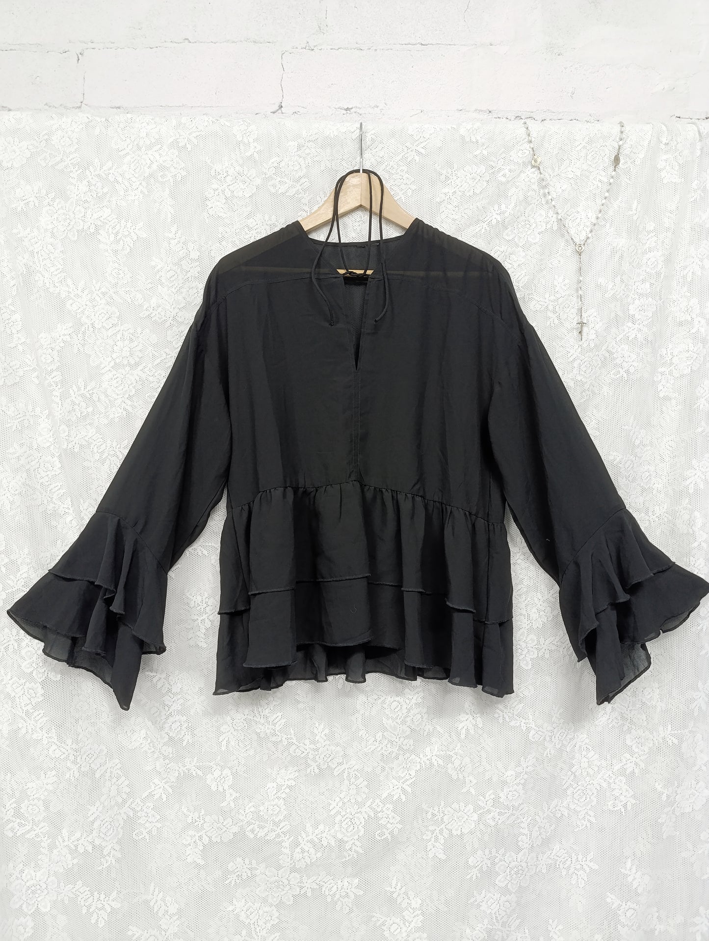 Sheer Ruffle Sleeve Blouse *ੈ✩‧₊˚